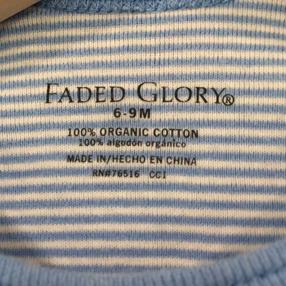 Faded Glory Baby Boy 6-9M ORGANIC Striped Bodysuit 100% Cotton Minimalist Unisex - Picture 3 of 7